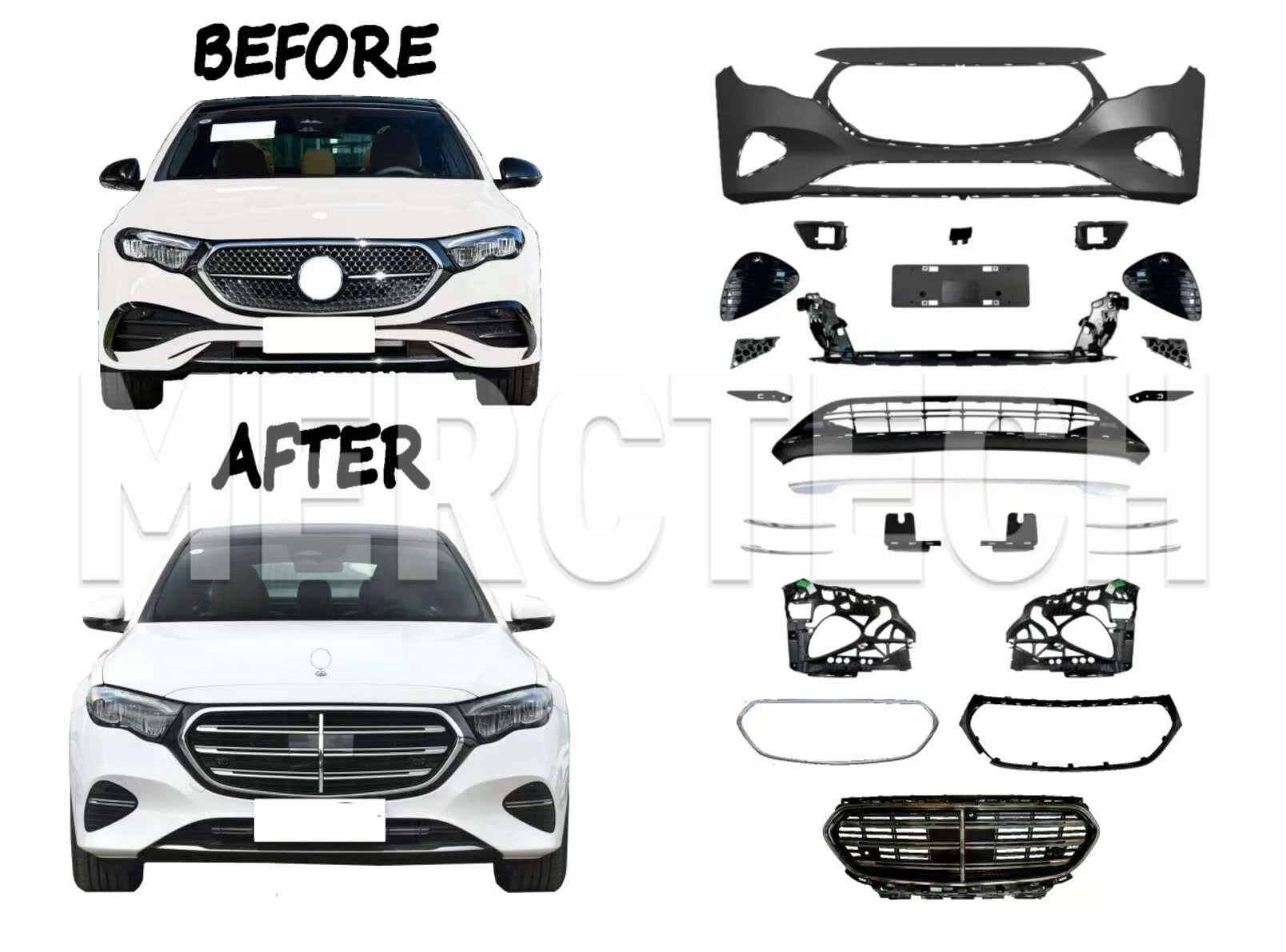 mercedes benz e class w214 front bumper e200 grille e260 modification e300 executive version large emblem vertical emblem front bumper
